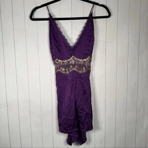 Dreamgirl Lingerie Romper Purple Satin & Lace Corset Lace Up Romantic Sexy XL